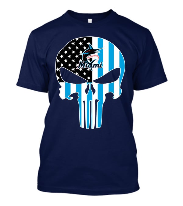 Miami Marlins Punisher Skull American Flag Fusion T-Shirt
