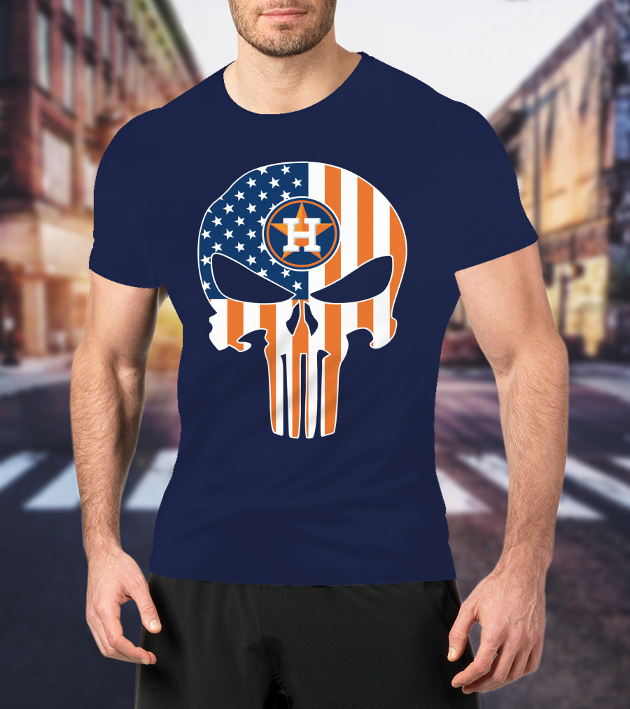 Houston Astros The Punisher American Flag Skull T-Shirt
