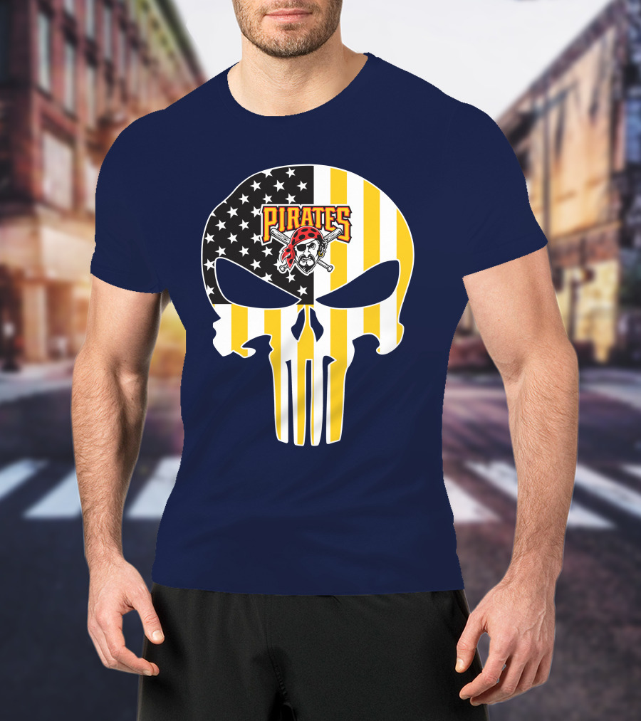Pittsburgh Pirates Punisher Skull American Flag T-Shirt