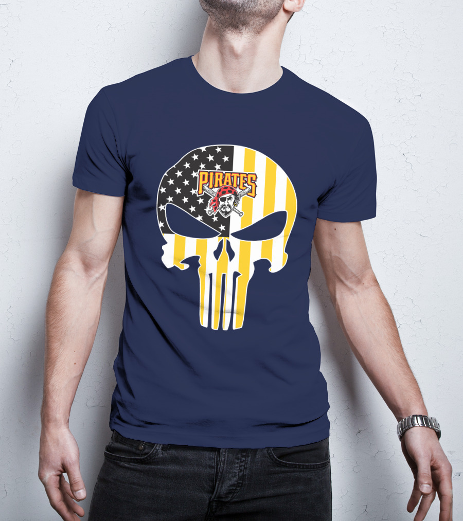 Pittsburgh Pirates Punisher Skull American Flag T-Shirt