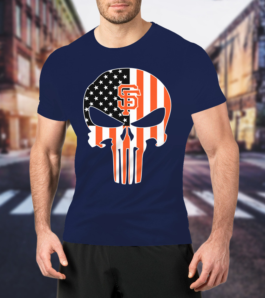 San Francisco Giants Punisher Skull American Flag T-Shirt