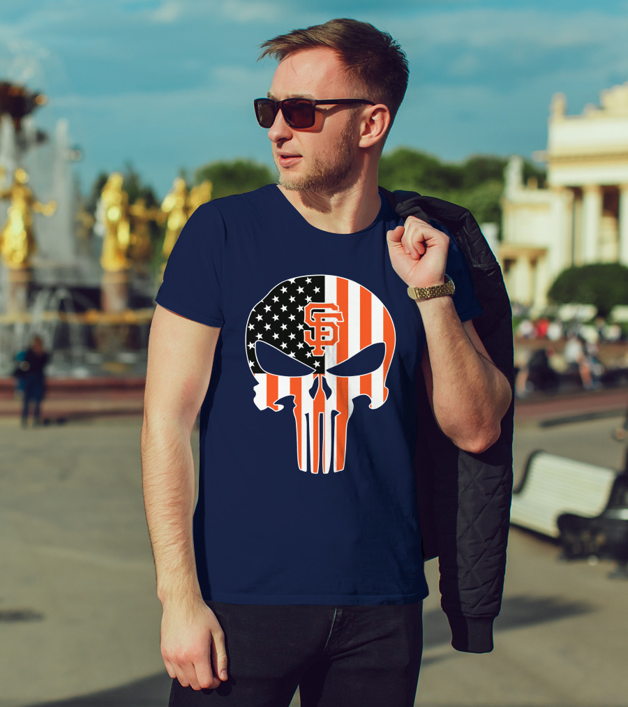 San Francisco Giants Punisher Skull American Flag T-Shirt
