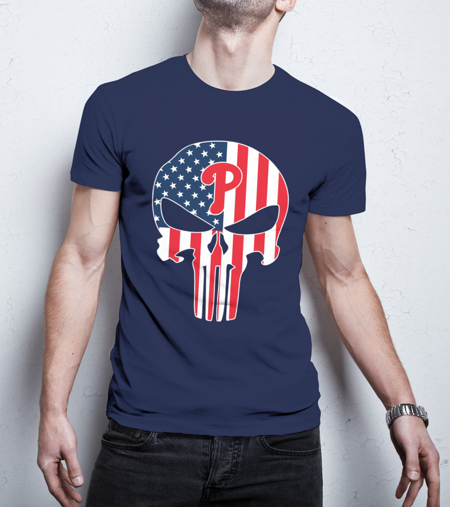 Phillies Punisher Skull American Flag T-Shirt
