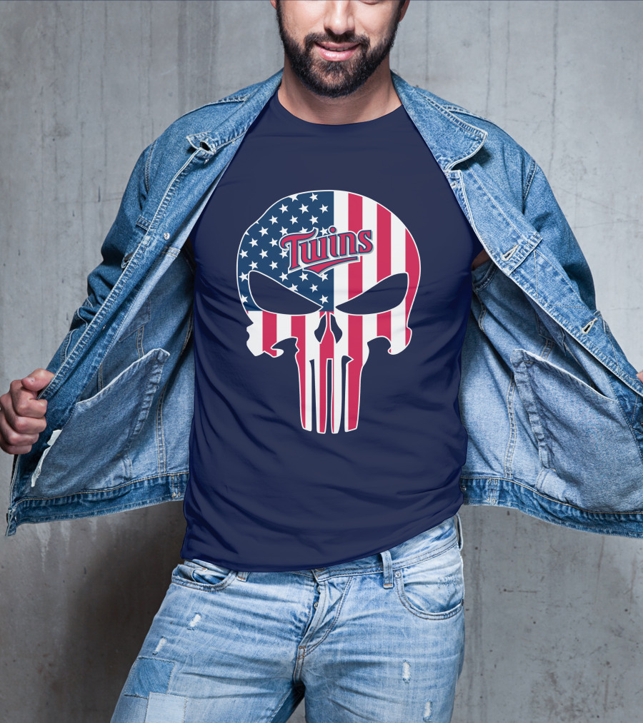 Twins American Flag Punisher Skull T-Shirt
