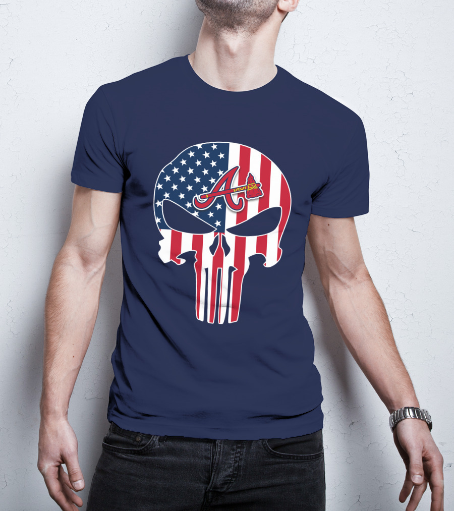 Atlanta Braves Punisher Skull American Flag T-Shirt