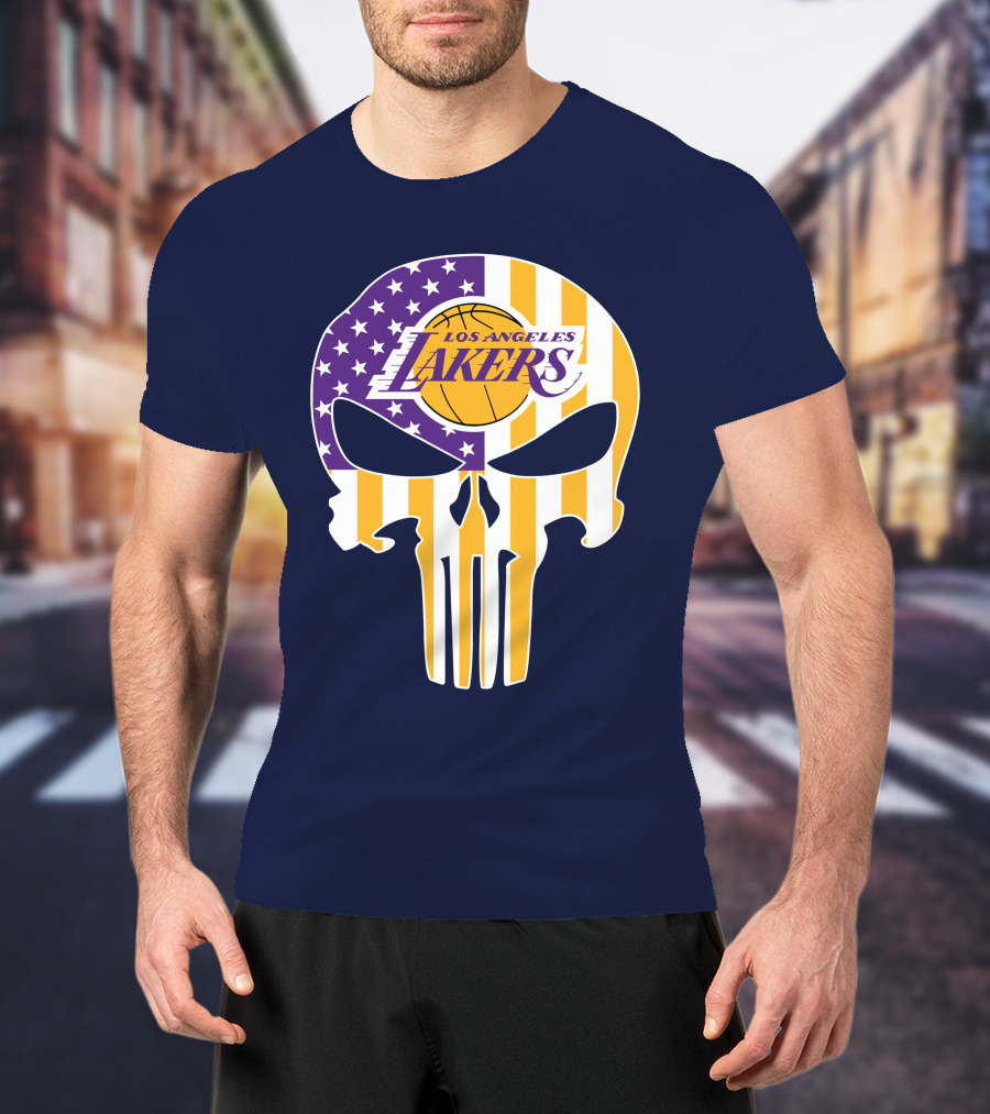 Los Angeles Lakers Skull Punisher American Flag T-Shirt