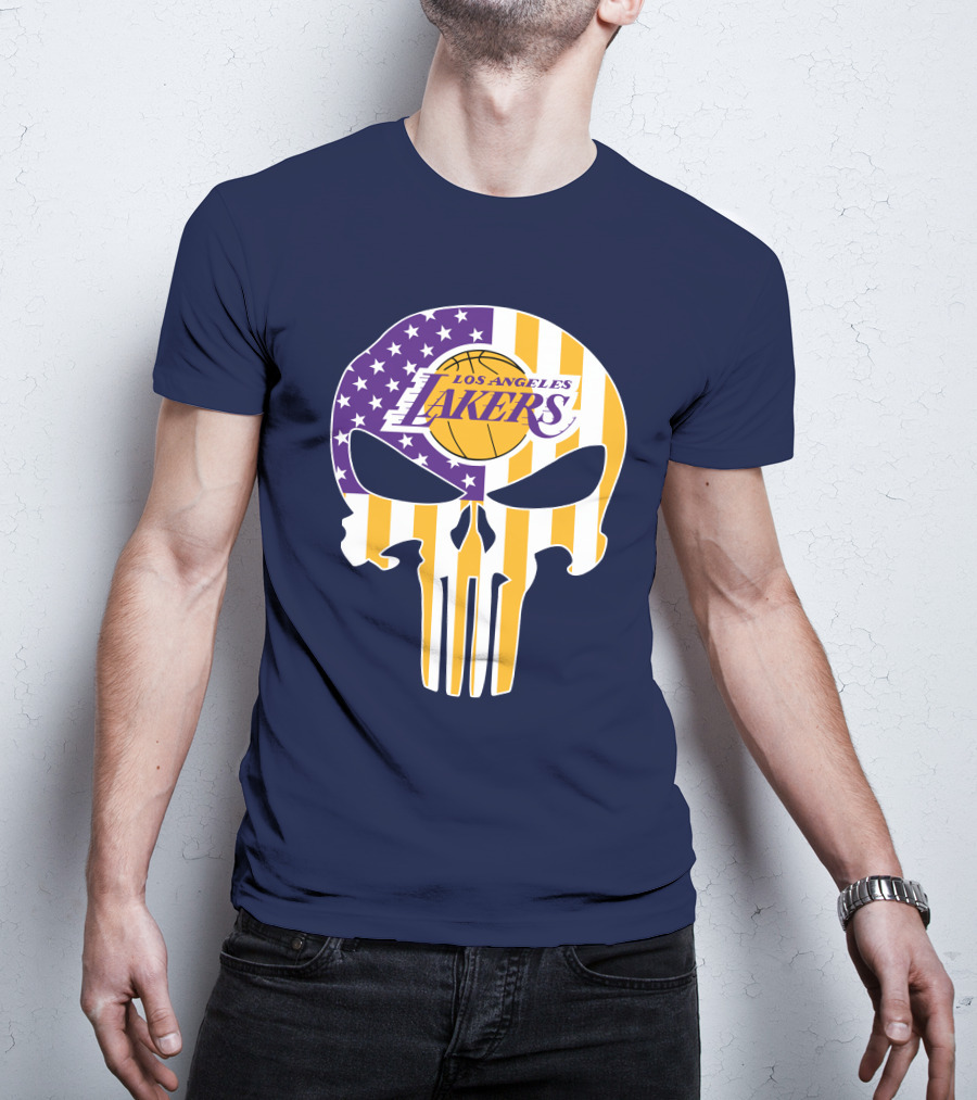 Los Angeles Lakers Skull Punisher American Flag T-Shirt