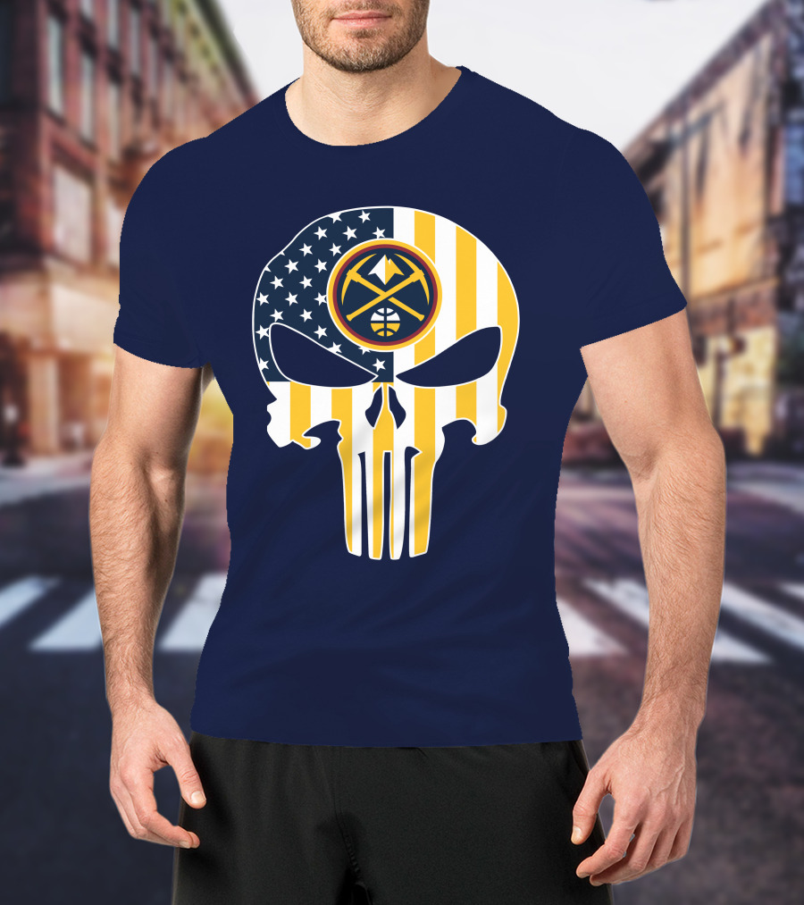 Denver Nuggets Punisher Skull American Flag T-Shirt