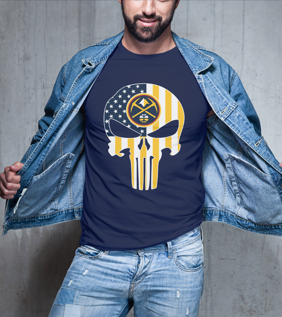 Denver Nuggets Punisher Skull American Flag T-Shirt