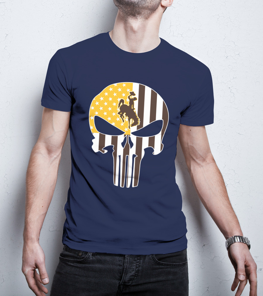 Wyoming Cowboys American Flag Punisher Skull T-Shirt