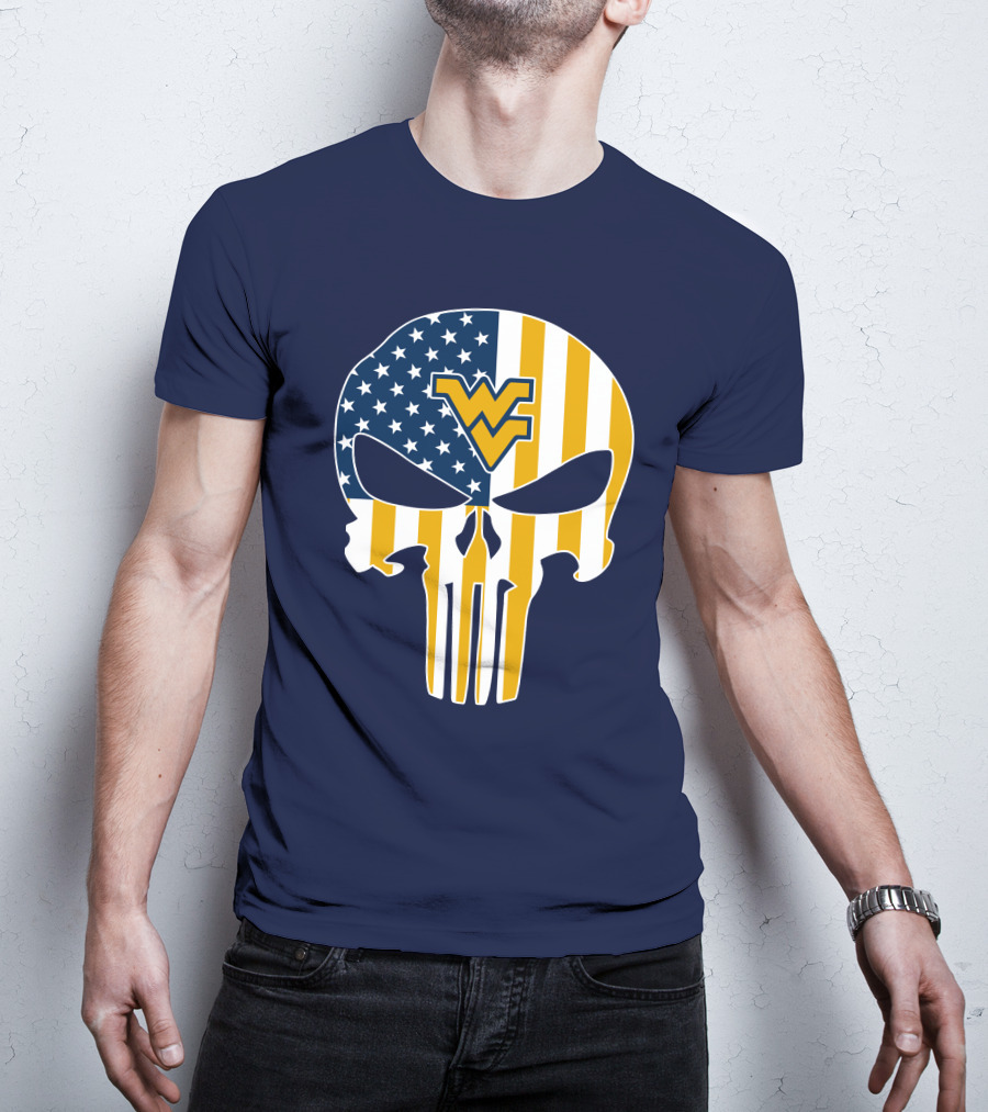 West Virginia Mountaineers The Punisher American Flag Skull T-Shirt