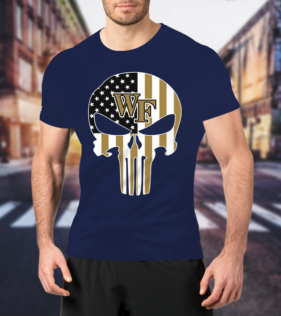 Wake Forest Wf Punisher Skull American Flag T-Shirt