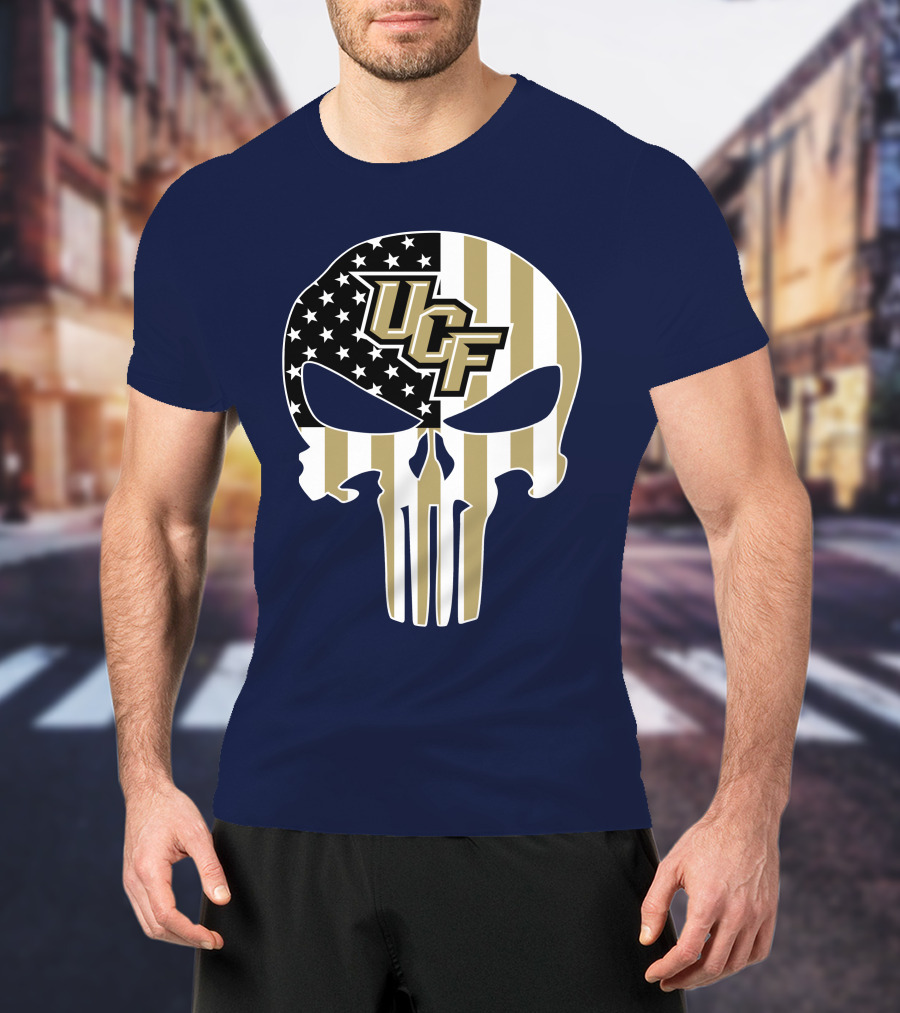 Ucf Knights The Punisher Skull With American Flag T-Shirt