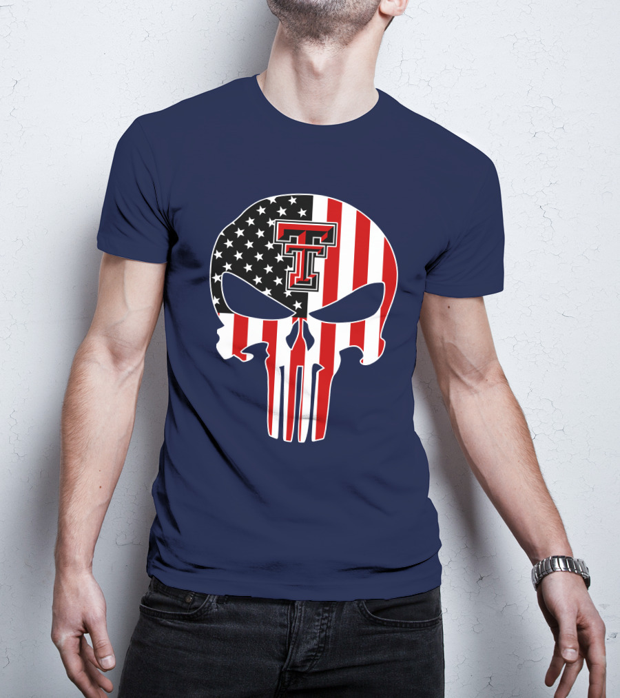 Texas Tech Red Raiders American Flag Punisher Skull T-Shirt