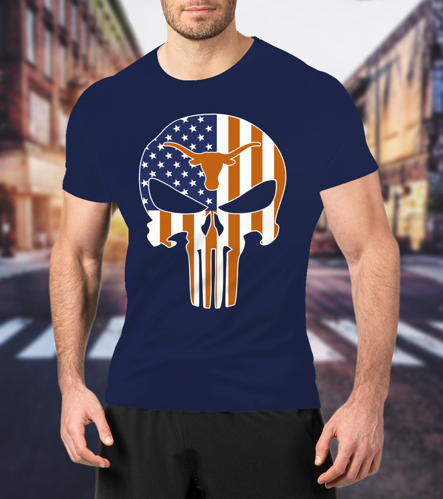 Texas Longhorns The Punisher American Flag Skull T-Shirt