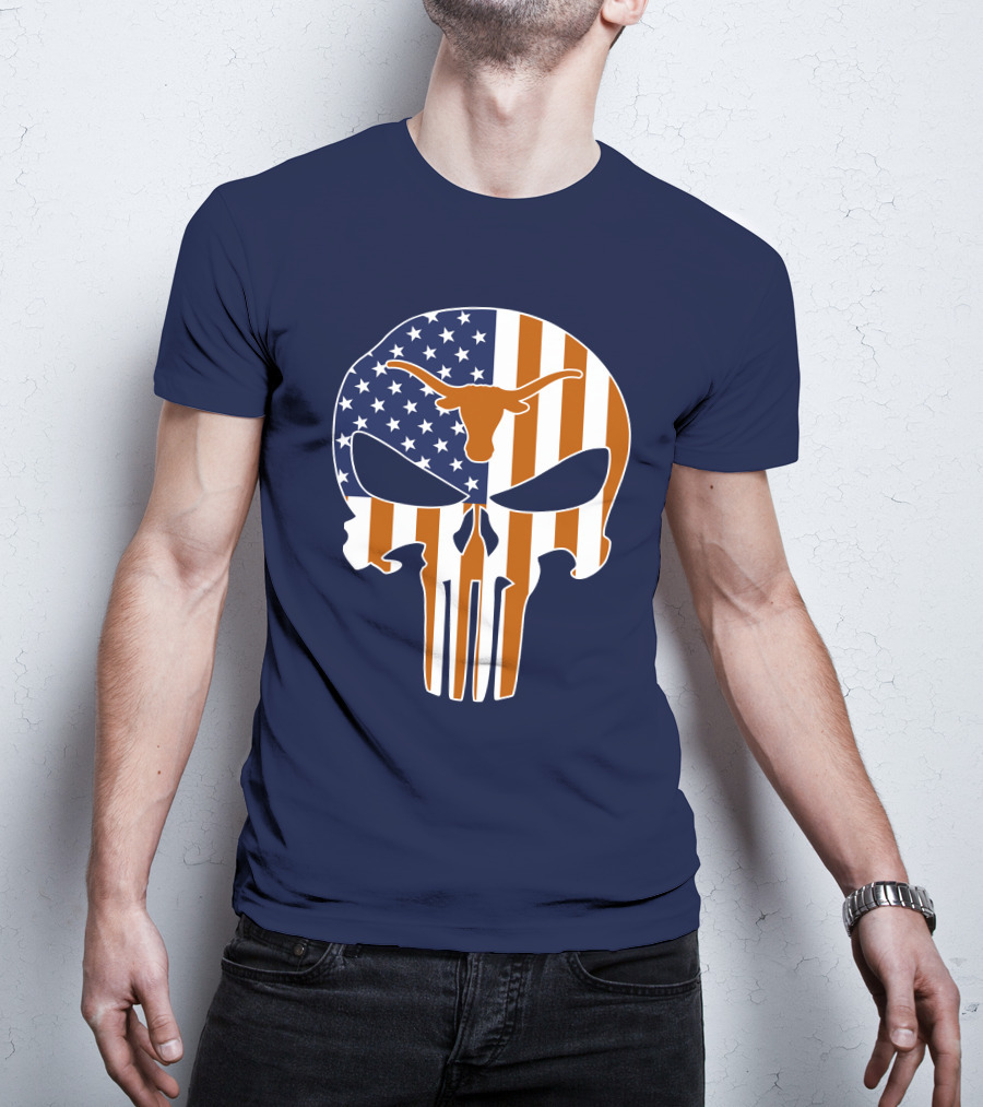 Texas Longhorns The Punisher American Flag Skull T-Shirt