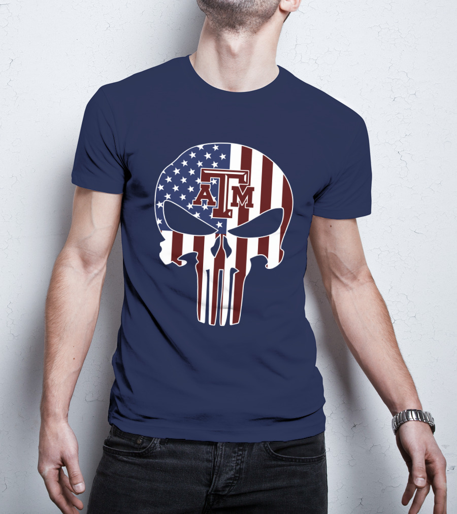 Texas A&M Aggies Punisher American Flag Skull T-Shirt