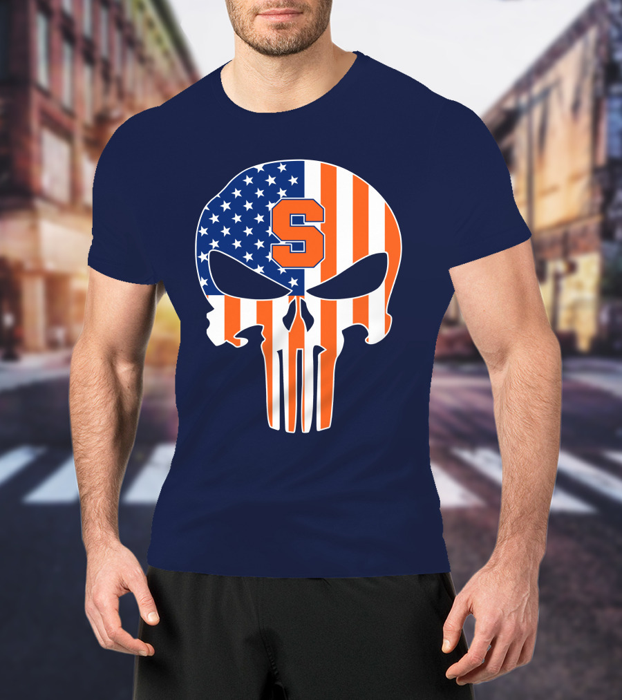 Syracuse Orange Punisher Skull American Flag Symbol T-Shirt