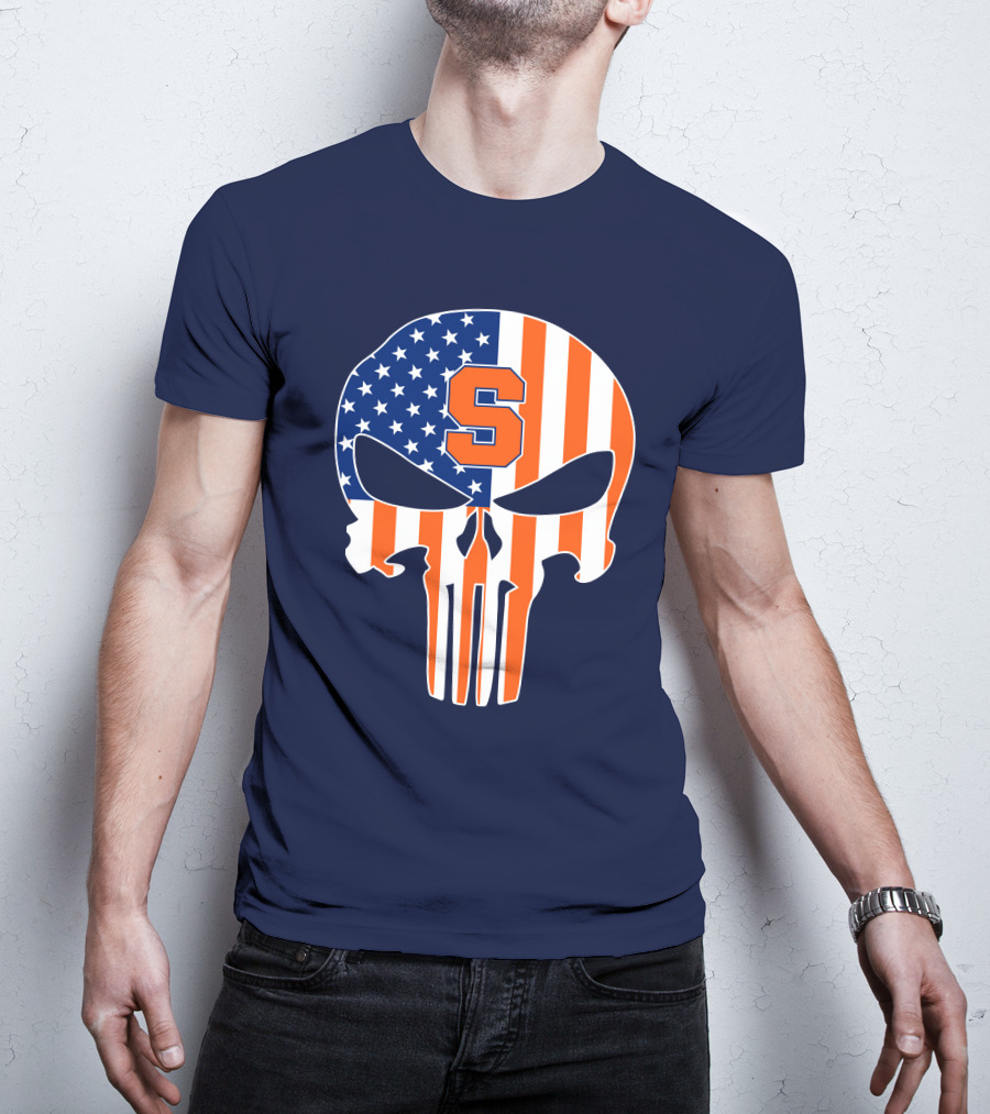 Syracuse Orange Punisher Skull American Flag Symbol T-Shirt