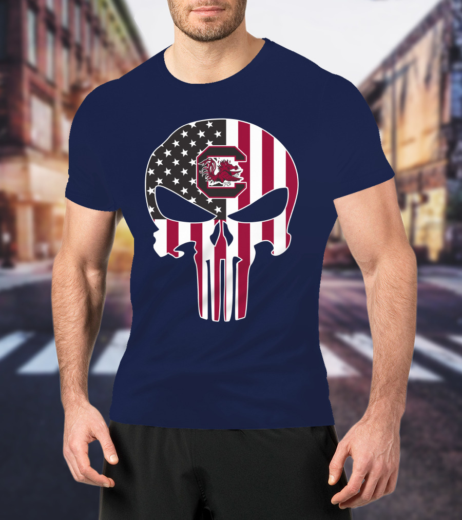 South Carolina Gamecocks The Punisher American Flag Skull T-Shirt