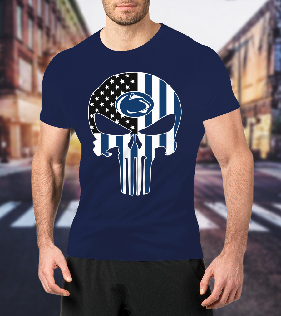 Penn State Nittany Lions The Punisher Skull With American Flag T-Shirt