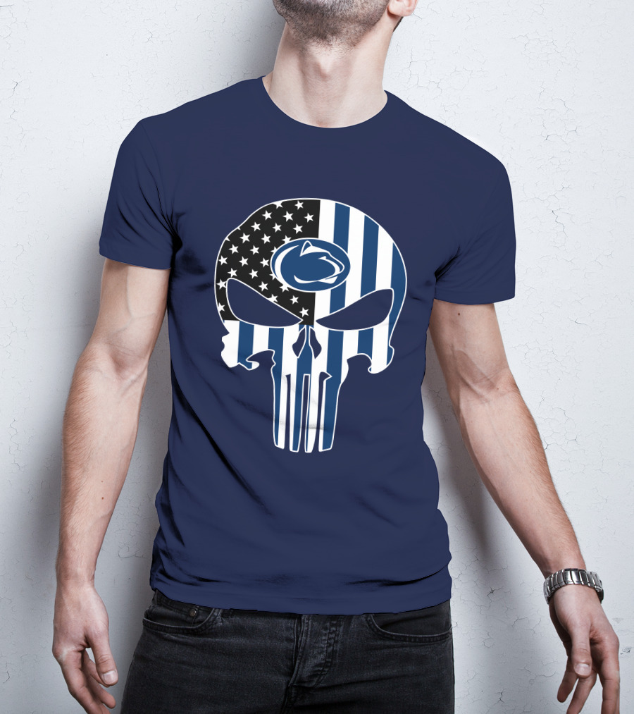 Penn State Nittany Lions The Punisher Skull With American Flag T-Shirt
