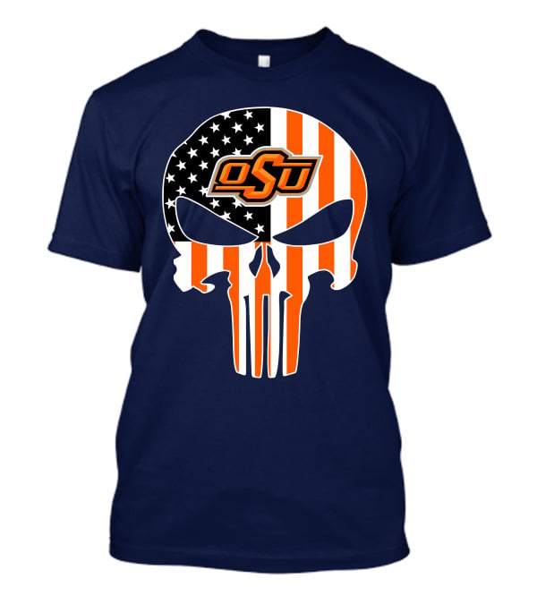 Oklahoma State Cowboys 32 Punisher Skull Osu American Flag T-Shirt