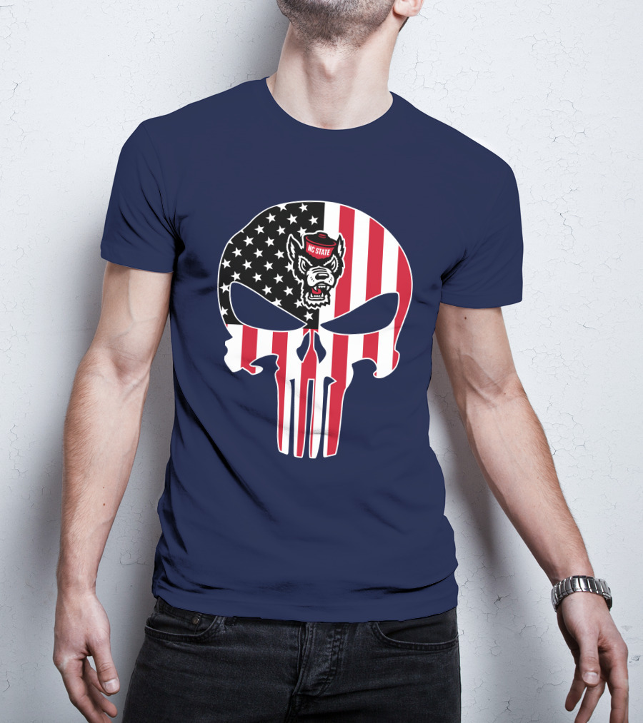 Nc State Wolfpack The Punisher American Flag Skull T-Shirt