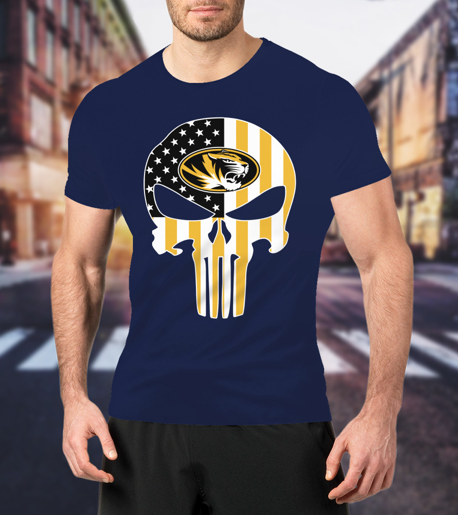 Missouri Tigers American Flag Punisher Skull T-Shirt