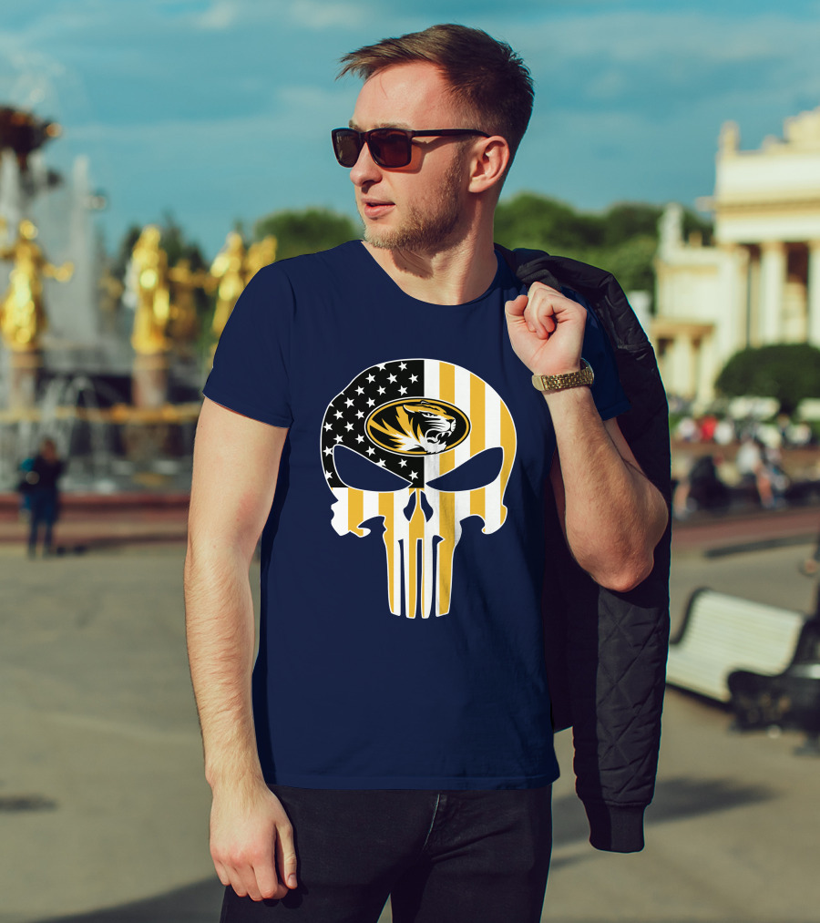 Missouri Tigers American Flag Punisher Skull T-Shirt
