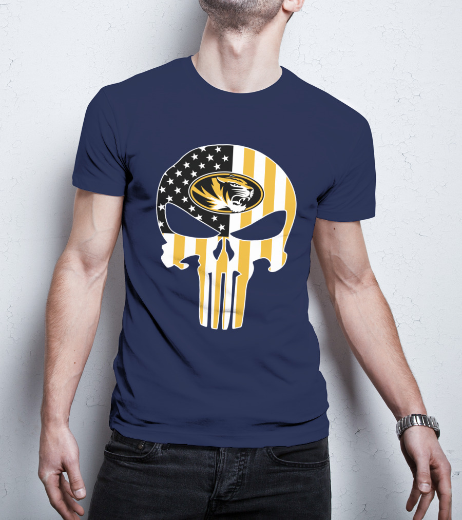 Missouri Tigers American Flag Punisher Skull T-Shirt