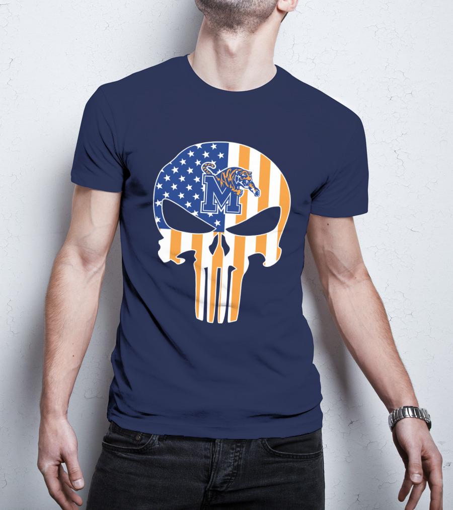 Memphis Tigers Punisher Skull Usa Flag Sports T-Shirt