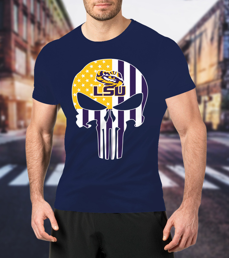Lsu Tigers Punisher Skull American Flag T-Shirt