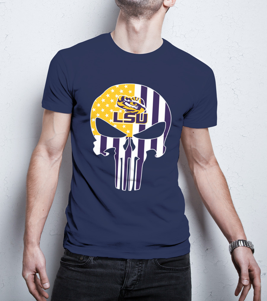 Lsu Tigers Punisher Skull American Flag T-Shirt
