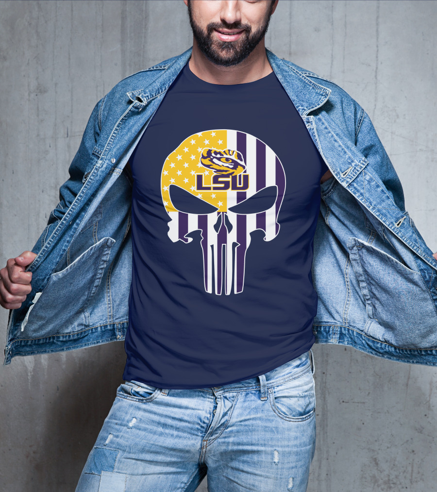 Lsu Tigers Punisher Skull American Flag T-Shirt