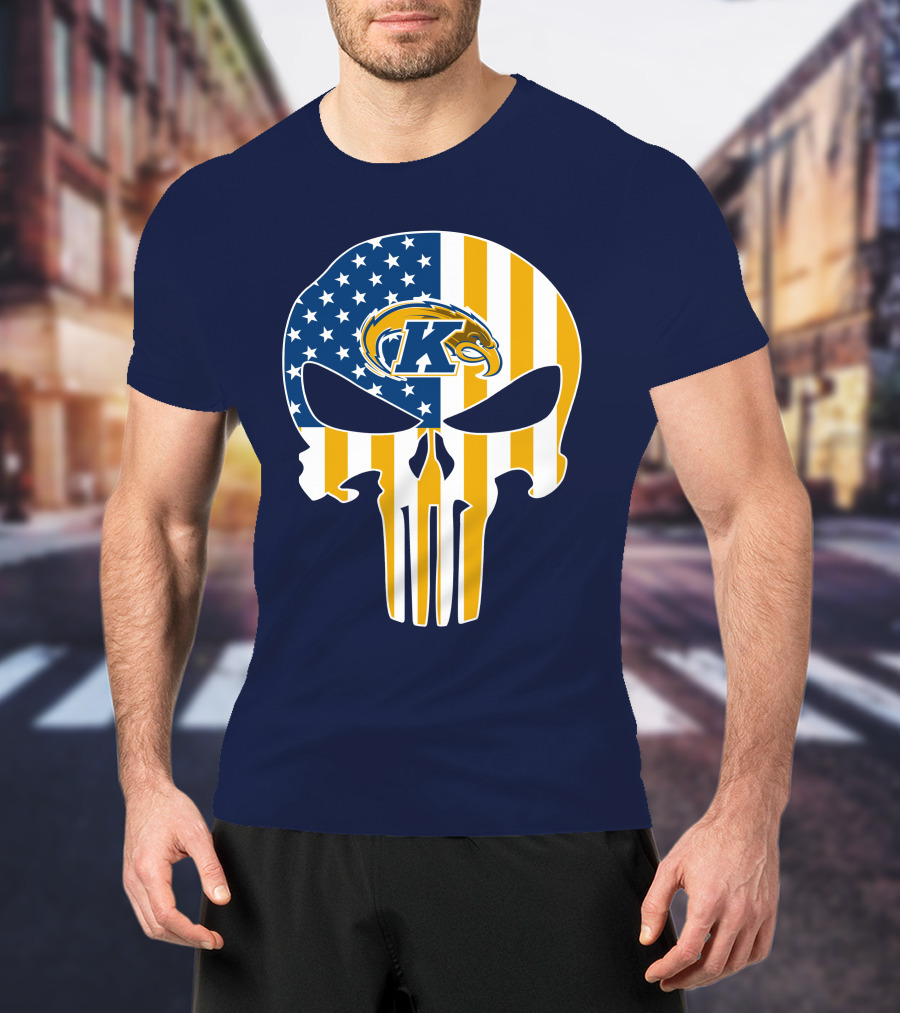 Kent State Golden Flashes Punisher Skull American Flag T-Shirt