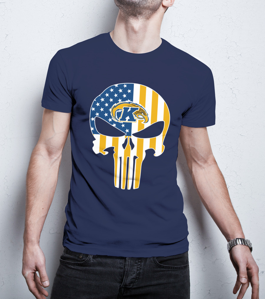 Kent State Golden Flashes Punisher Skull American Flag T-Shirt