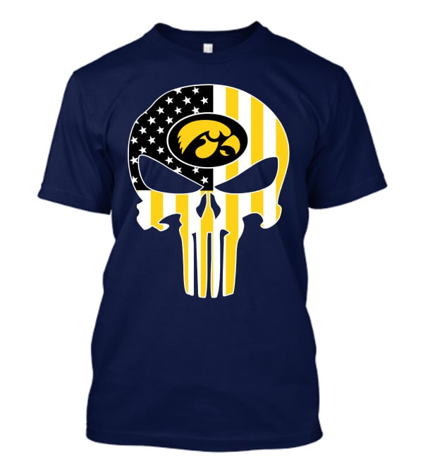 Iowa Hawkeyes The Punisher American Flag Skull T-Shirt