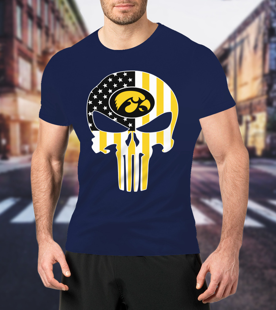 Iowa Hawkeyes The Punisher American Flag Skull T-Shirt