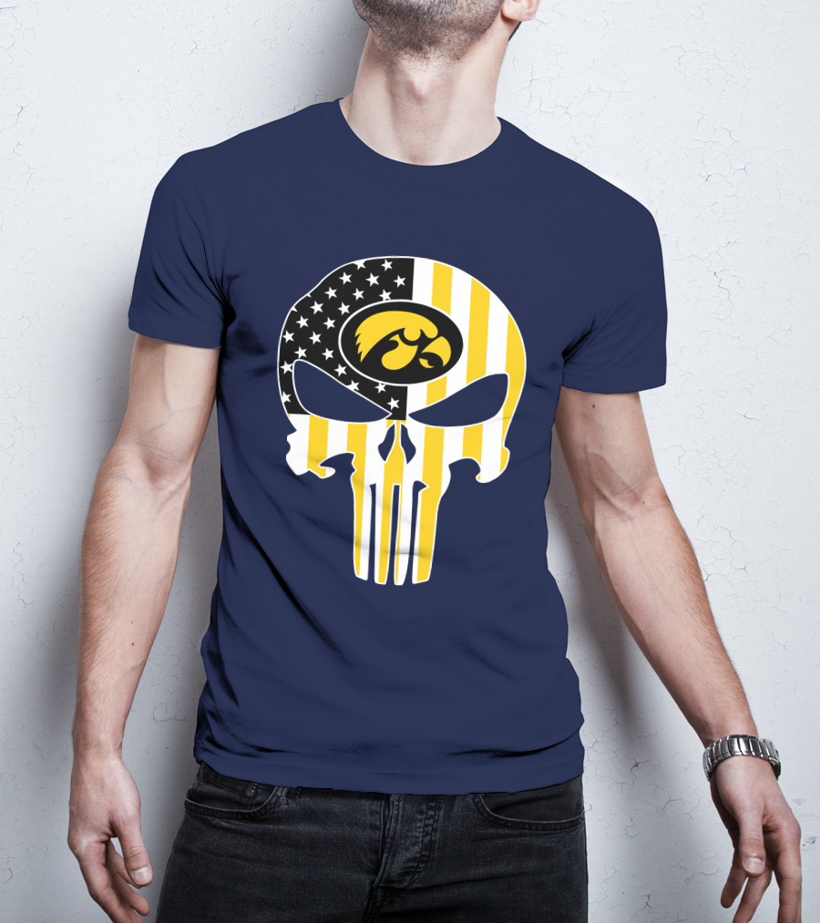 Iowa Hawkeyes The Punisher American Flag Skull T-Shirt