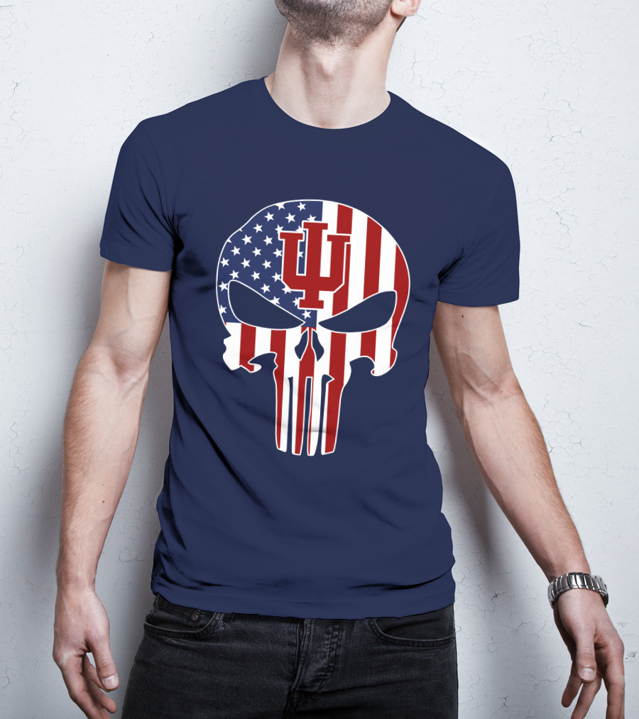 Indiana Hoosiers Punisher Skull American Flag T-Shirt