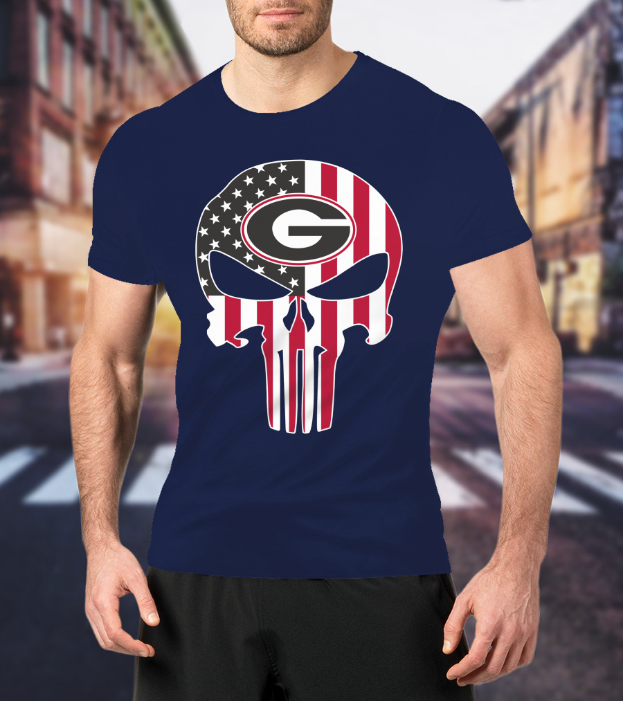 Georgia Bulldogs Punisher Skull American Flag 52 T-Shirt