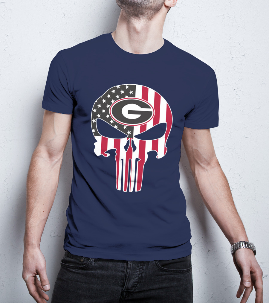 Georgia Bulldogs Punisher Skull American Flag 52 T-Shirt