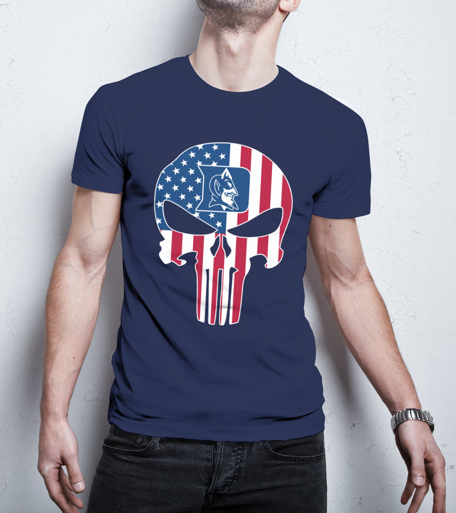 Duke Blue Devils The Punisher American Flag Skull T-Shirt