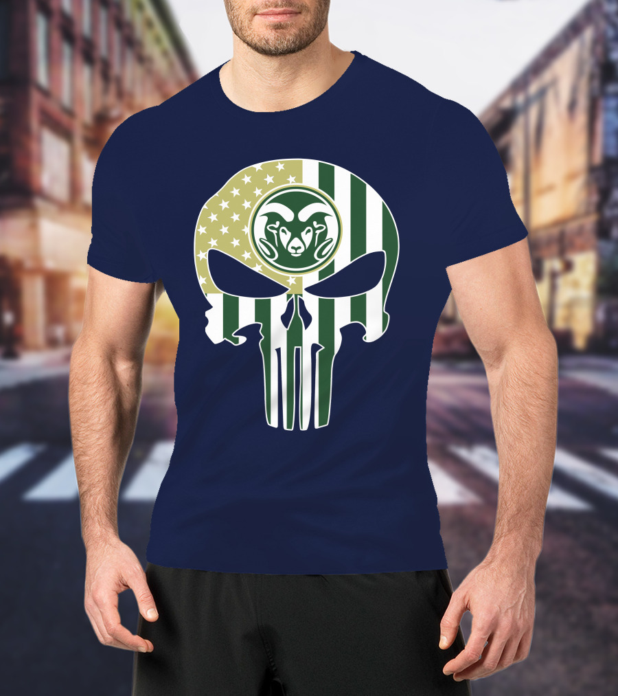 Colorado State Rams The Punisher Skull With American Flag And Ram T-Shirt