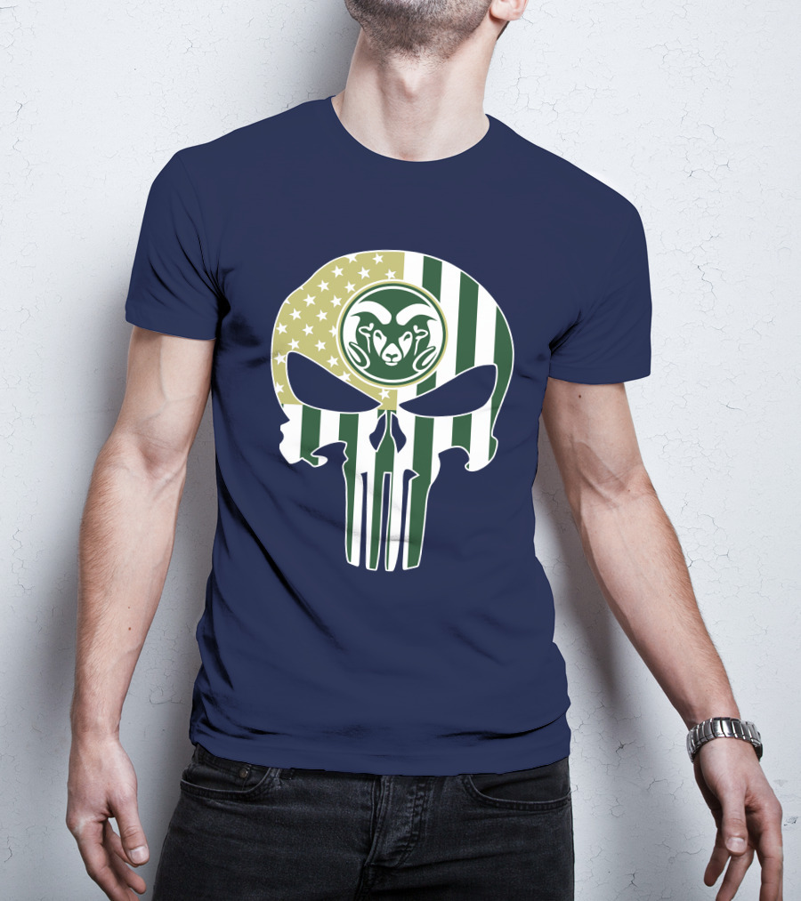 Colorado State Rams The Punisher Skull With American Flag And Ram T-Shirt