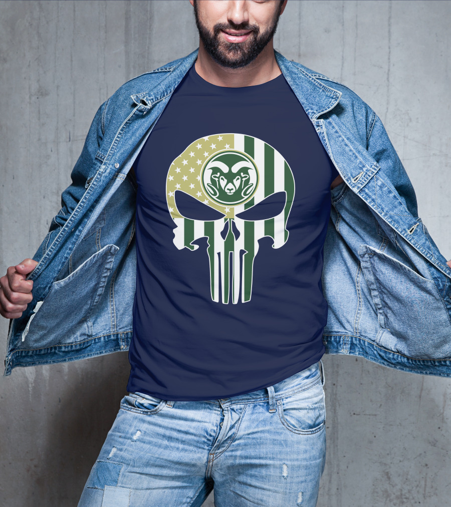 Colorado State Rams The Punisher Skull With American Flag And Ram T-Shirt