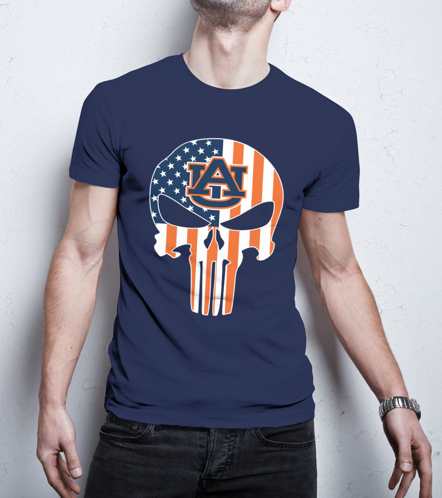 Auburn Au Logo American Flag Punisher Skull T-Shirt