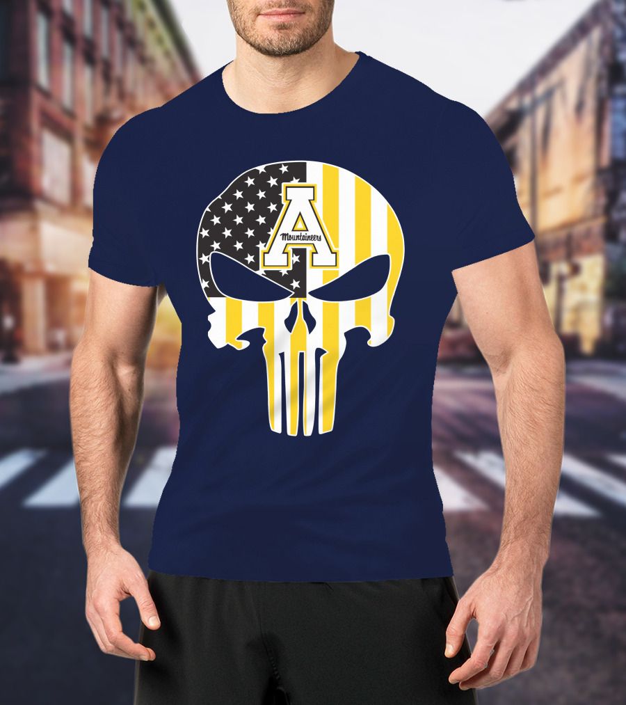 Appalachian State Mountaineers Punisher Skull American Flag T-Shirt