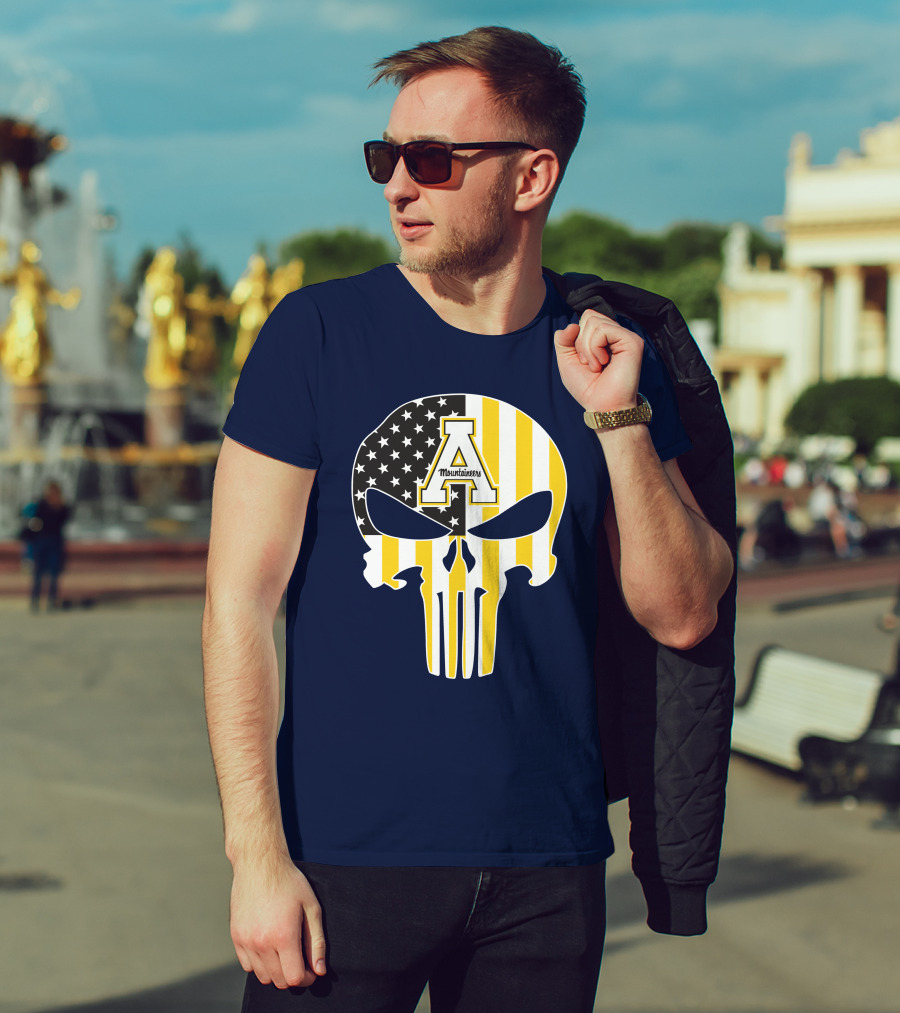 Appalachian State Mountaineers Punisher Skull American Flag T-Shirt